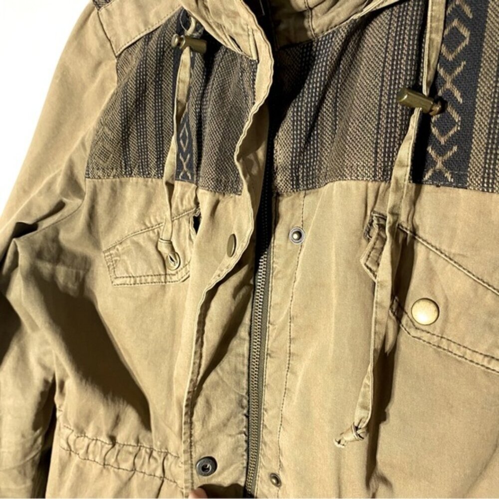 Kismet Tan With Black Southwestern Print Trim Utility Jacket L - Picture 12 of 16
